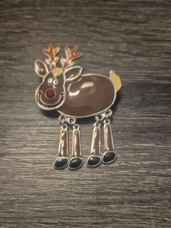 Source Unknown Jewelry - Vintage Rudolph Reindeer Brooch Articulated Legs Red Crystal Nose